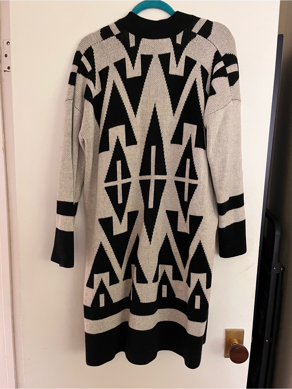 Lefton Black and Cream Geometric Open-Front Cardigan - Picture 3 of 3